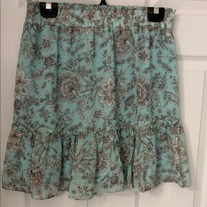 LOFT Teal and Gray Floral A-Line Skirt